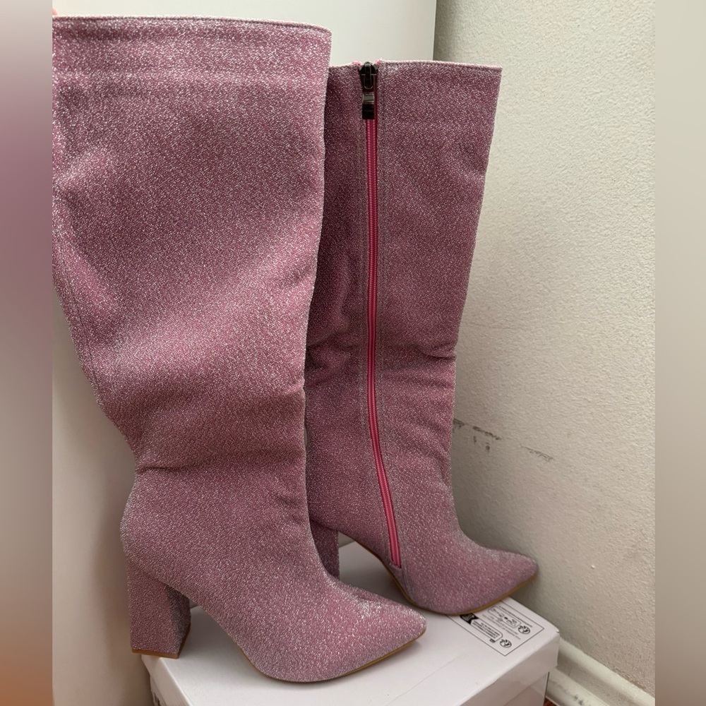 Pink Glittery Heel Boots